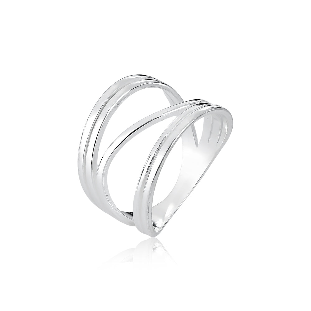 Anel Prata 925 Filetes Liso Tam 13