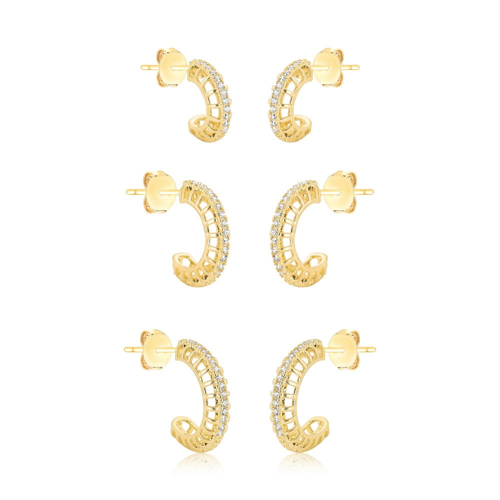 Brinco Argola Fios com Fileira Cravejada P