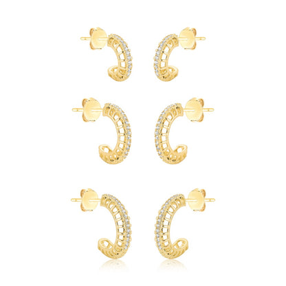 Brinco Argola Fios com Fileira Cravejada P