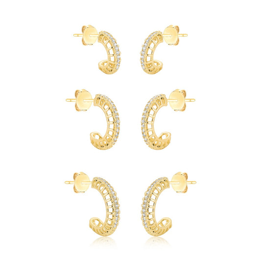 Brinco Argola Fios com Fileira Cravejada G